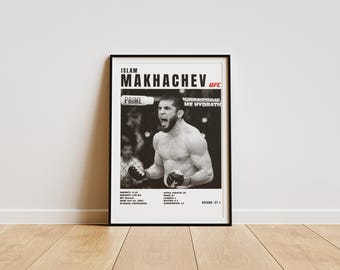 Download digitale UFC di Islam Makhachev – Poster MMA stampabile – Arte murale da combattimento in bianco e nero