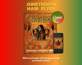 Juneteenth Hair Flyer Template for Braiders, Editable Digital Flyer for Black Hair Stylists, Hair Braider Sale Promo, Digital Download.