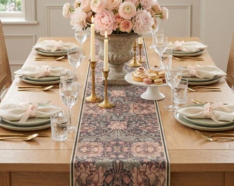 Camino de mesa floral vintage / Tela de madreselva de William Morris / Decoración de comedor Grandmillennial Cottagecore