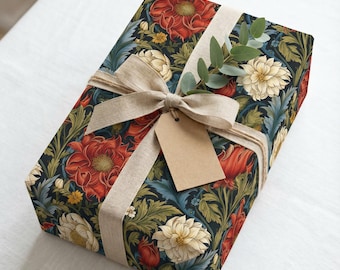 William Morris Wrapping Paper | Floral Gift Wrap Roll | Vintage Victorian Botanical Holiday Style
