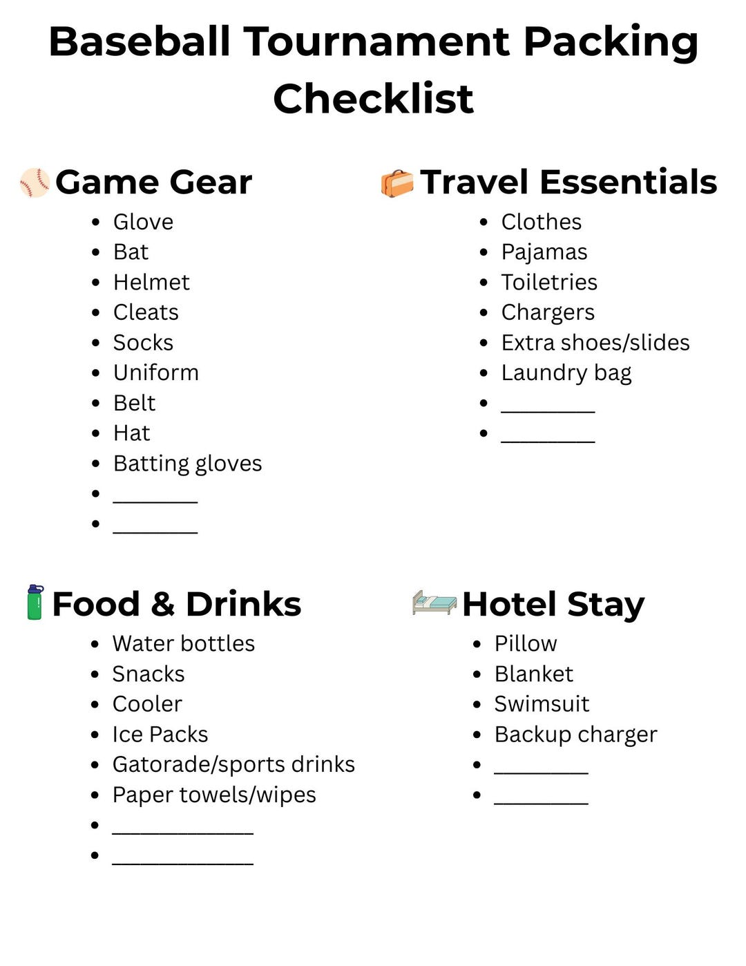 Baseball Tournament Packing Checklist | Sports Mom Travel Organizer ...