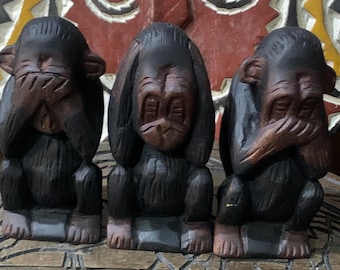 Hear See Speak No Evil Gorilla Sculpture, African Art