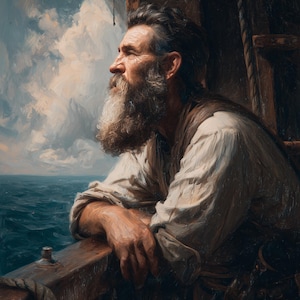 Contemplative Sailor Portrait - Nautical Oil Painting Wall Art