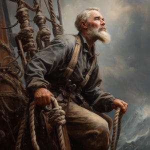 Vintage Sailor Portrait, Nautical Maritime Wall Art, Old Sea Voyager Rope Detail Print