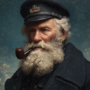Vintage Sea Captain Portrait with Pipe – Nautical Wall Art Print