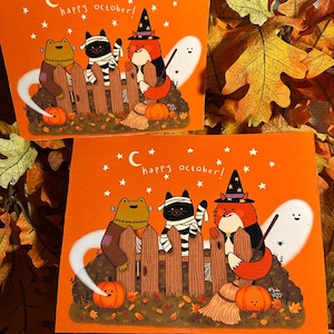 Happy Halloween Illustration Print, Spooky Costume Pals
