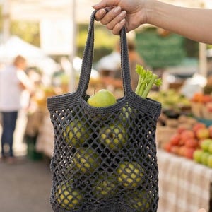 Handmade Crochet Market Bag - Eco-Friendly Cotton Mesh Tote - Reusable Grocery String Bag - Sustainable Shopping Bag for Fruit & Veggies
