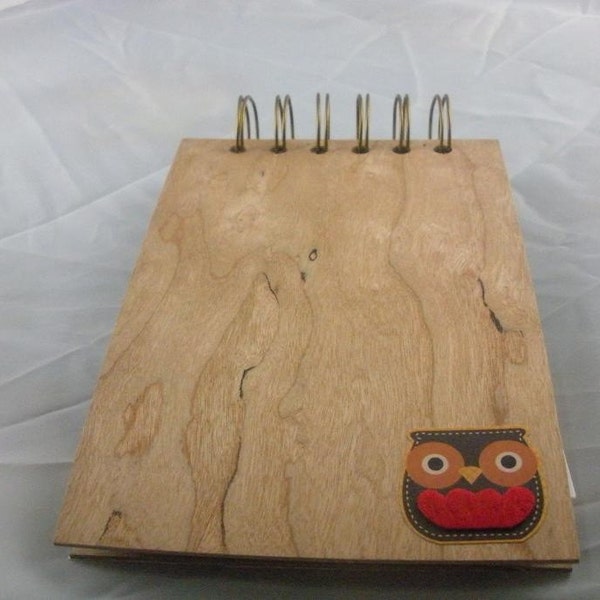 Notebook Salvaged Minimalist Wood Veneer with resting owl