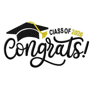 Graduation Embroidery Design – Congrats Class of 2026, Machine Embroidery File, Instant Download
