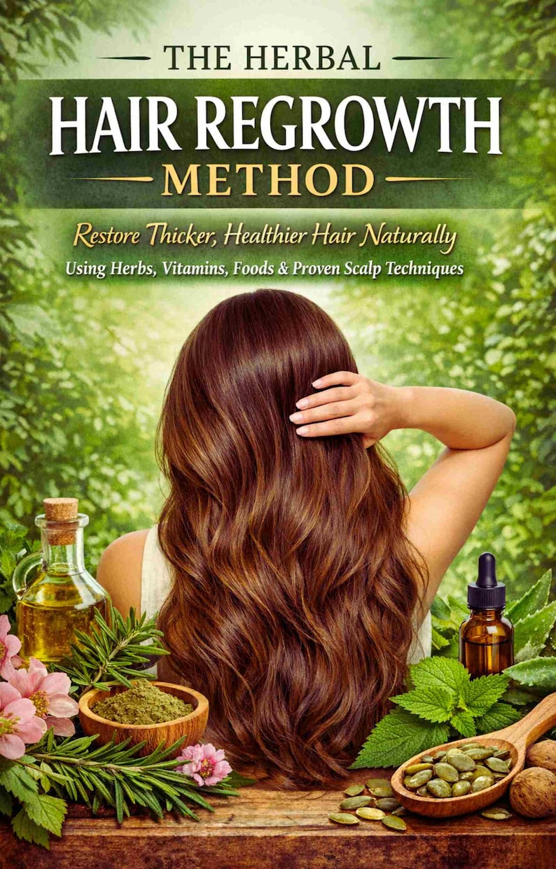 Regrow your Hair, Stop the Shedding, Age, Stress, Diet, GLP1 Injections, Herbal Hair Guide with DIY Remedies, 57 Pgs, 12 Pg Calendar. image 1
