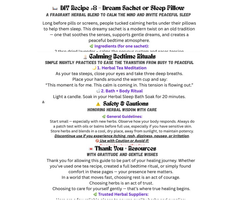 Puede incluir: Una gu&iacute;a titulada "Receta DIY #8 - Saquito de Sue&ntilde;o o Almohada para Dormir" con instrucciones para una mezcla herbal fragante para calmar la mente e invitar al sue&ntilde;o reparador. Incluye rituales calmantes para la hora de dormir y pautas de seguridad.