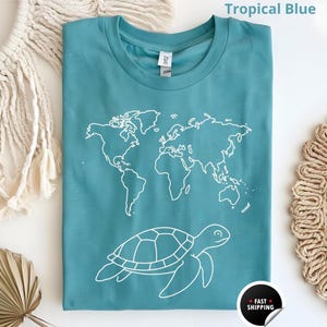 Kaart schildpad t-shirt, Ocean Turtle Sun, zomer t-shirt, cadeau voor vrouwen, strand t-shirt, dames zomer t-shirt, mediterrane zomer