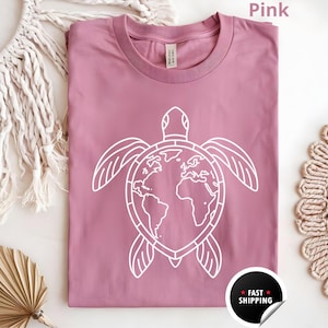Oceaan Schildpad Zon, Kaart schildpad t-shirt, zomer t-shirt, cadeau voor vrouwen, strand t-shirt, dames zomer t-shirt, mediterrane zomer