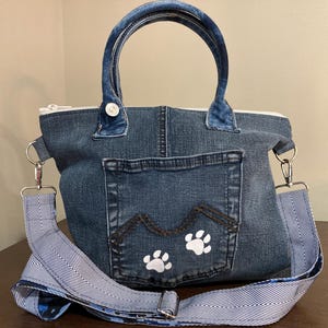 Upcycled Denim Crossbody Bag, Dog Patches, Handmade Jean Purse