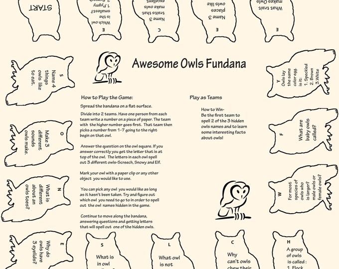 Owl Fundana Game: Educational Bandana for Kids - Scout Badges