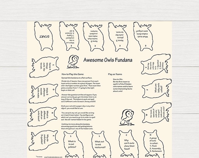 Awesome Owls Bandana – Learn About Owls & Birds of Prey – Educational Nature Activity for Kids – Fundana Bandanas USA