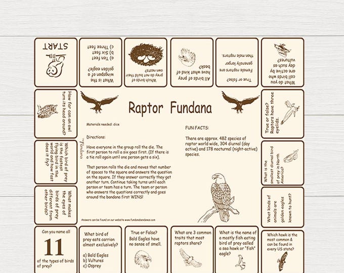 Raptor Educational Bandana – Learn About Hawks, Owls & Eagles – Outdoor Science Activity for Classrooms, Camps and Nature Centers –