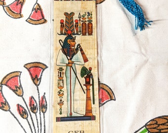 Geb Papyrus Bookmark: Egyptian God of Earth with Lotus Flowers