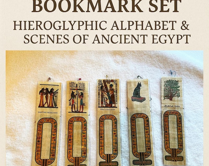 Authentic Egyptian Papyrus Bookmarks (Set of 5) – Hieroglyphic Alphabet | 21.50 with Free Shipping