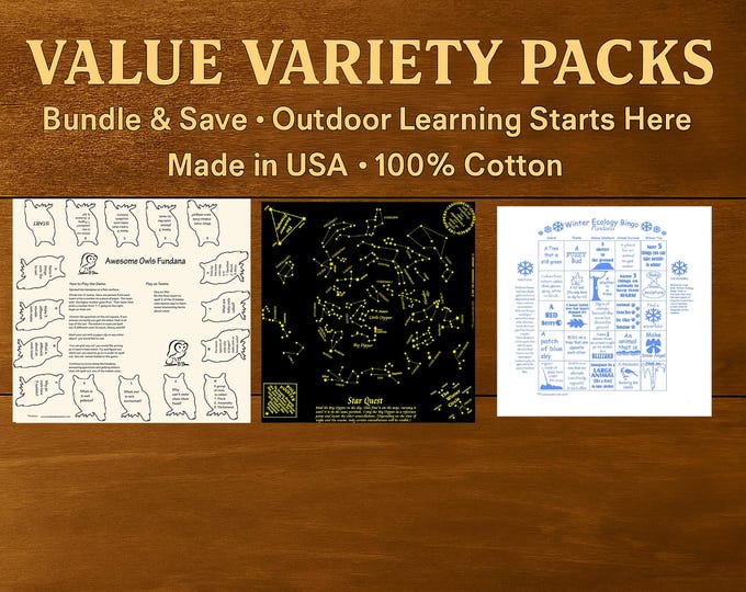 Value Variety 3 Pack! Winter Ecology, Owls, Star Quest Cotton Fundanas - Nature Learning Set