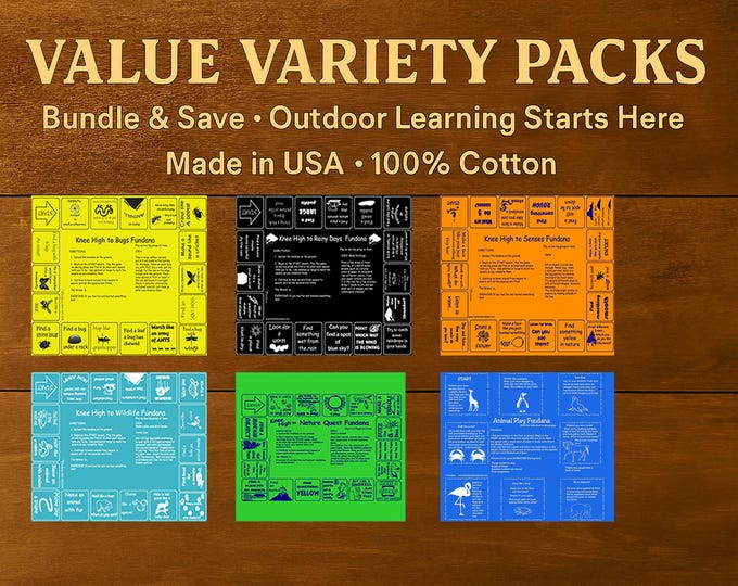 Value Variety Pack-Kids Nature Games Bandanas: Bugs, Wildlife, Senses - Set of 6