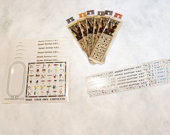New!Hieroglyphic Alphabet Value Pack! Teach kids about the Egyptian alphabet! 6 stickers, 6 papyrus bookmarks, 6 number stickers!