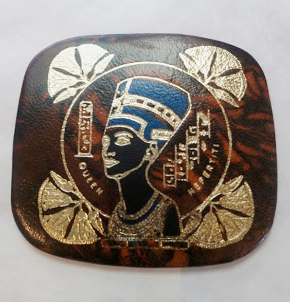 New! Egyptian Handtooled Leather Coasters. Set of 4 with handtooled