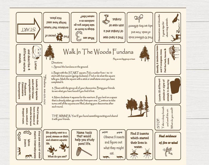 Walk in the Woods Fundana – Nature Scavenger Hunt Bandana for Kids – Educational Outdoor Learning STEM Activity – Made in USA