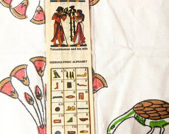 Hieroglyphic Alphabet Papyrus bookmark. Tut and His Wife design. Imported from Egypt. Unique, inexpensive gift. Great for kids, book clubs!