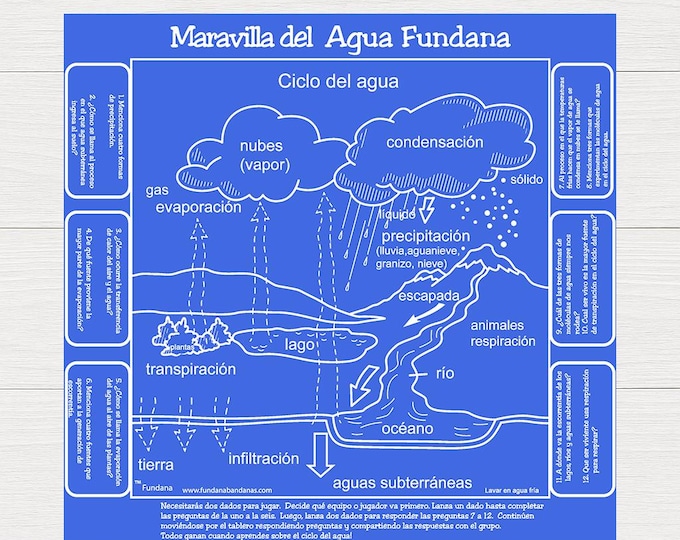 Spanish Wonder of Water Game Bandana: Bilingual Education. Learn about the Water Cycle!
