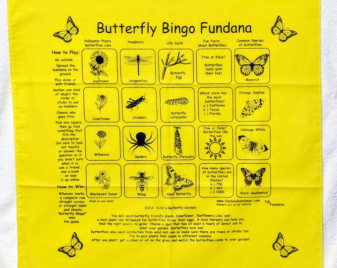 New! Butterfly Bingo Fundanas in three WOW colors! A fun way to learn about butterflies, predators, pollinator gardens and more!