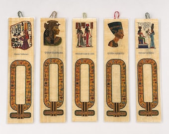 Egyptian Papyrus Bookmark Set: Queens & Hieroglyphics - Handmade in Egypt