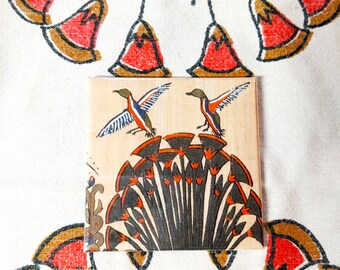 Geese Flying over Papyrus design. The magnet is a unique, useful gift! Nature lovers, bird watchers, teacher gift.