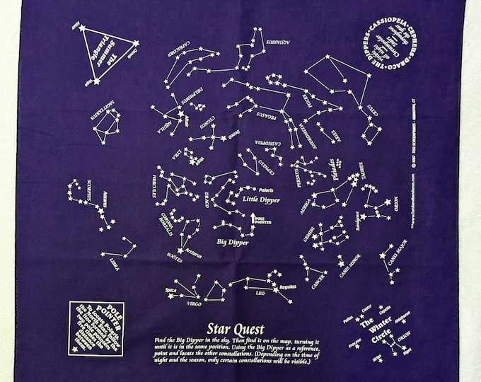 Star bandanas on black or navy bandanas with white stars!  Features 33 of the most common constellations. Activity for Families, Scouts.