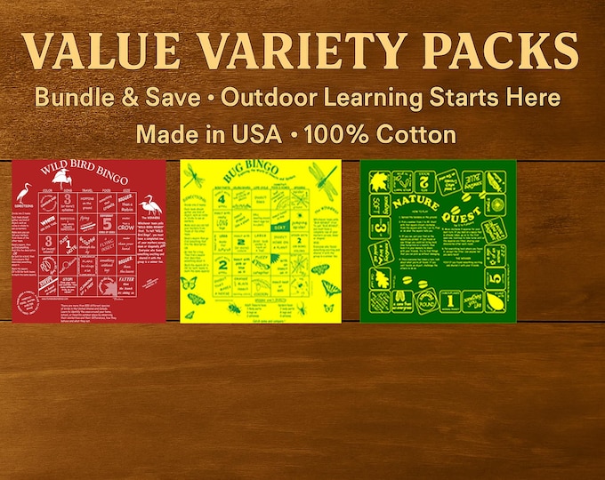 Value Variety Pack-Nature, Bingo Scavenger Hunt Games: Bugs, Birds, Nature Quest-3 Pack!