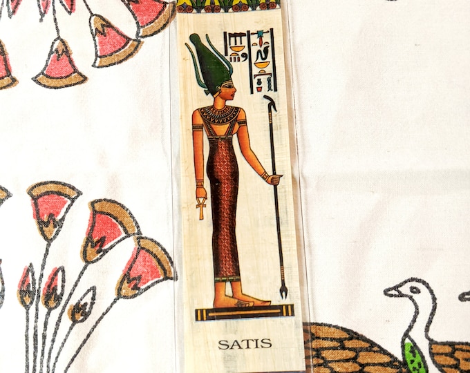 Goddess Satis Egyptian Papyrus Bookmark! Goddess of Hunting, war and fertility. Imported from Egypt. Unique, beautiful design. Great gift.