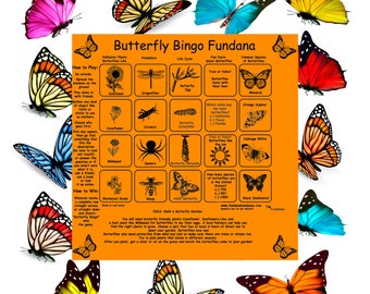 New! Butterfly Bingo Fundanas in four WOW colors! A fun way to learn about butterflies, predators, pollinator gardens and more!