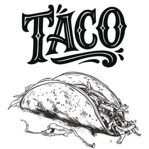 Gourmet Taco Line Zeichnung – Handgezeichnete mexikanische Food Illustration, Vintage Fast Food Clipart, druckbare Küchen Dekoration