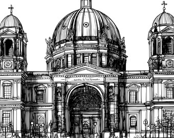 Berlin Cathedral – Monochrome Wall Art Print, Designer Artprint Poster, Traveler Wall Arts Digital Download