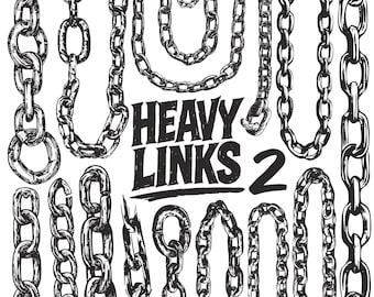Heavy Links Vol. 2 – Twisted Chain Clipart for Bold Print Design | Ink-Drawn Metal Vectors, Vintage Line Art for Punk & Grunge Projects