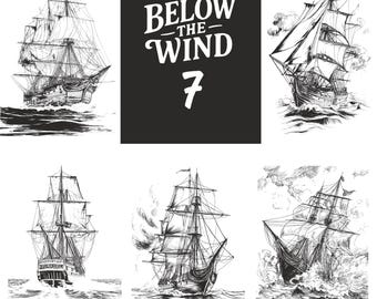 Below the Wind Vol. 7 – Stormy Ship Clipart Set | Inked Vintage Vessels for Print & Wall Art Design