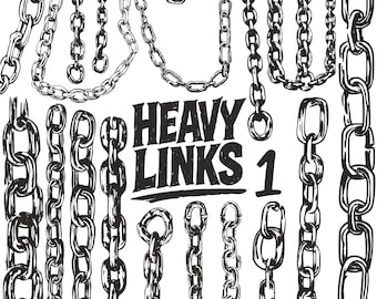 Heavy Links Vol. 1 – Sketched Metal Chains Clipart for Grunge Design, Line Art Branding & Print Projects