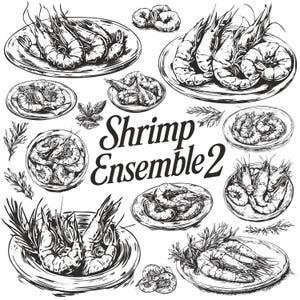 Garnelen Ensemble Vol. 2 - Gourmet Handgezeichnetes Garnelen Clipart Set | Vintage Seafood Line Art, Schwarz-Weiß-Kochillustrationen