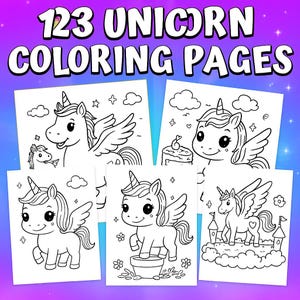 123 Unicorn Coloring Pages for Kids: Printable Activity Book (PDF Download)