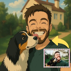 Custom Cartoon Pet Portrait, Pet and Owner Portrait, Pet Cartoon, Couple Portrait with Pet, Digital Downloads
