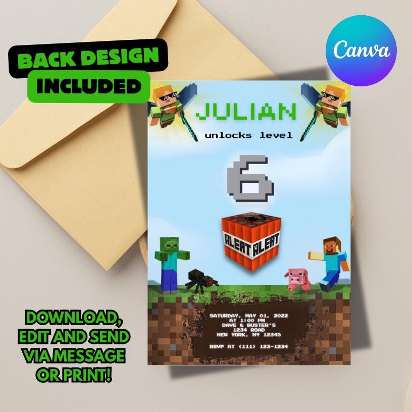 Minecraft Birthday Invitation Template
