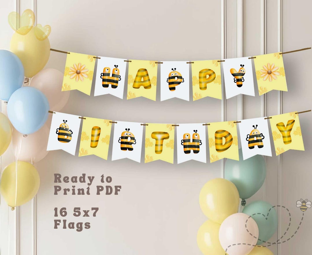 Honey Bee Birthday Banner: Printable Party Decor (digital Download) - Etsy