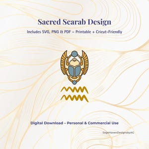 Sacred Scarabee digitaal ontwerpbundel | Egyptisch symbool SVG PNG PDF | Goddelijk beschermingspictogram voor afdrukken, afdrukken en knutselen