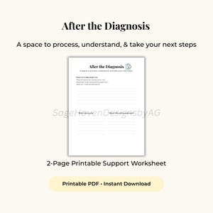 Nach der Diagnose Arbeitsblatt | Pflegekraft Unterstützung Printable PDF | Emotional Verarbeitung & nächsten Schritte Planer