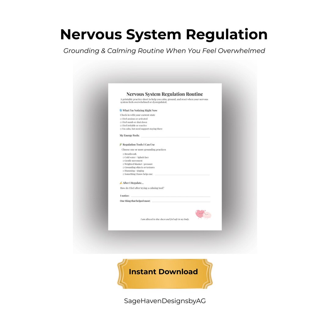 Nervous System Regulation Worksheet | Grounding & Calming Routine for ...